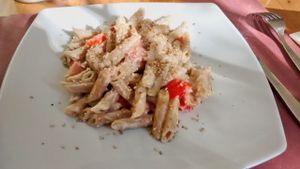 Pasta with cauliflower sauce and sesame at Bio e Te in Siena