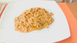 Pasta with a pumpkin sauce at Bio e Te in Siena