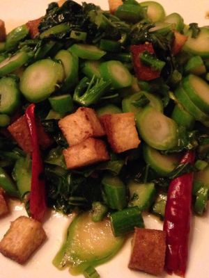 Kale and dried tofu with dried red pepper  at Chengdu Center City 成都 in Philadelphia