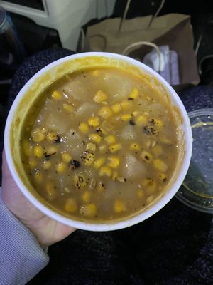 New green chili corn chowder. So good! Made with oat milk and has a great texture and flavor. Definitely has a kick. #Veganuary at Venti's Cafe and Taphouse in Salem