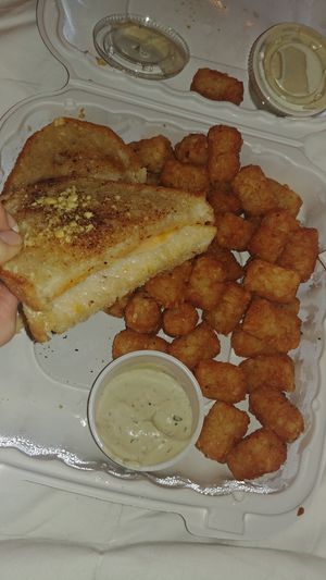 Vegan grilled cheese and tots at Venti's Cafe and Taphouse in Salem