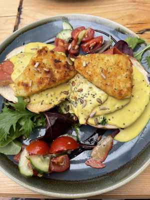 Vegan benny added hash browns  at Bonobo Cafe in Aberdeen