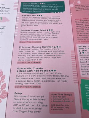 Menu at Bonobo Cafe in Aberdeen