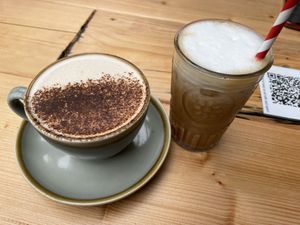 Chai latte, flat white cold brew at Bonobo Cafe in Aberdeen