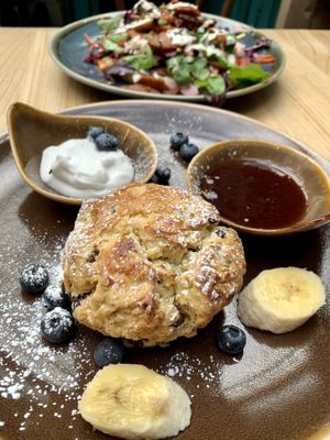 Scone with coconut cream and jam at Bonobo Cafe in Aberdeen