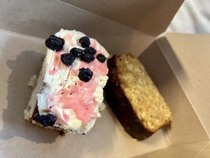 Takeaway cakes - carrot & ginger, blueberry & lemon  at Bonobo Cafe in Aberdeen