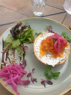 1/2 of a Smoked Carrot Bagel at Bonobo Cafe in Aberdeen