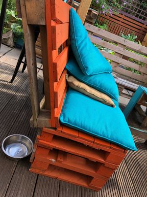 Cute benches on their outdoor patio. at Bonobo Cafe in Aberdeen