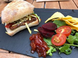 Yummy phillly cheese sandwich on ciabiatta. at Bonobo Cafe in Aberdeen