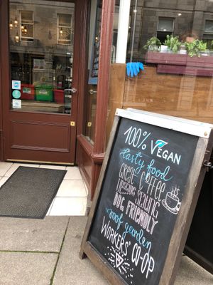 Vegan sign. at Bonobo Cafe in Aberdeen