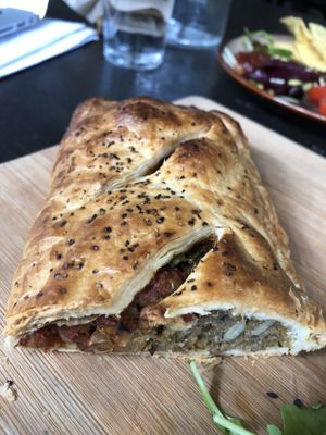 Haggis and sausage roll with best flaky crust! at Bonobo Cafe in Aberdeen