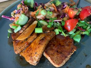 Special of the day: sticky ginger tofu with salad  at Bonobo Cafe in Aberdeen