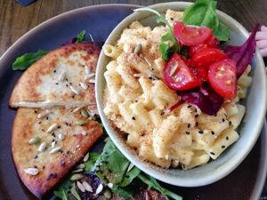 Mac & cheese, with tattie scones at Bonobo Cafe in Aberdeen