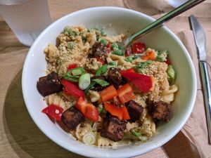 Cheesy Fusili Bowl at Abbey Cafe and Gallery in Fredericton