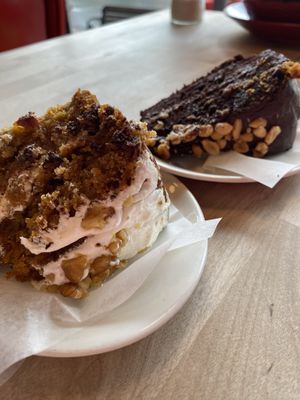 Carrot cake and chocolate peanut butter cake  at Abbey Cafe and Gallery in Fredericton