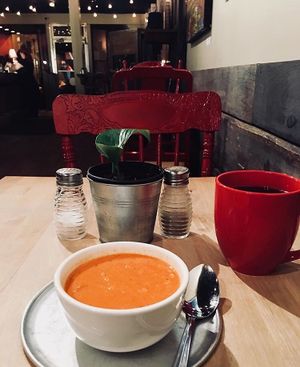 Roasted red pepper soup at Abbey Cafe and Gallery in Fredericton