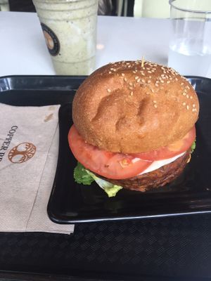 Spicy black beans burger with double patty and cheese at Copper Branch - Mont-Royal in Montreal
