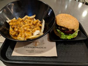 Poutine and Copper Branch Burger at Copper Branch - Catherine O in Montreal