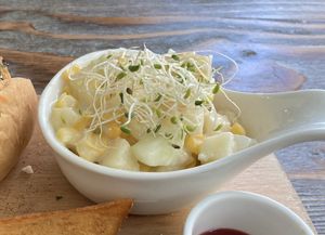 Corn kernel, apple, pineapple abs soya mayonnaise side salad  at LN Fortunate Coffee in Hong Kong Island