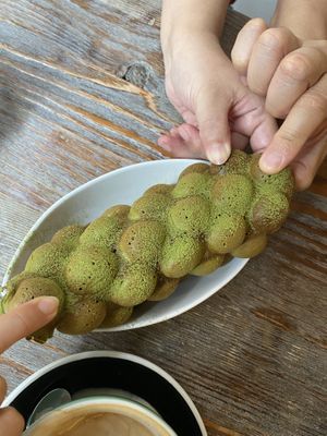 Matcha vegan egg waffles! at LN Fortunate Coffee in Hong Kong Island