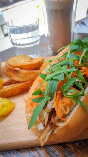 Beautifully constructed pulled mushroom sandwich. at LN Fortunate Coffee in Hong Kong Island