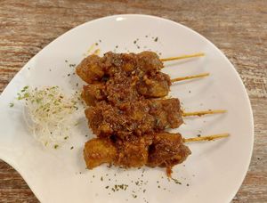 Vegan Chicken Skewer with Satay Sauce at LN Fortunate Coffee in Hong Kong Island