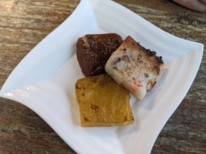 Assorted Lunar New Year cakes at LN Fortunate Coffee in Hong Kong Island