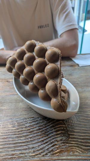 Chocolate bubble waffle at LN Fortunate Coffee in Hong Kong Island