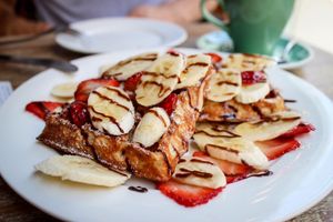 waffles with strawberries at LN Fortunate Coffee in Hong Kong Island