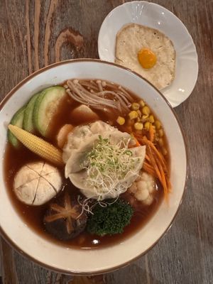 Veggie Carnival Udon Noodles with extra Sunny Side Up  at LN Fortunate Coffee in Hong Kong Island