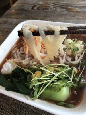 Tomato soup udon with squid ball  at LN Fortunate Coffee in Hong Kong Island