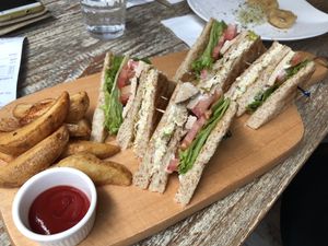 Club sandwiches with potato wedges at LN Fortunate Coffee in Hong Kong Island