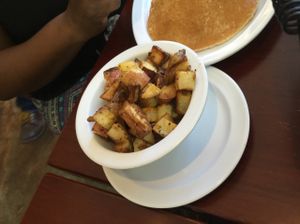 home made home fries at Good Karma Coffee House in Decatur