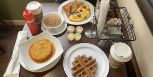 me and my friend’s plates! at Good Karma Coffee House in Decatur