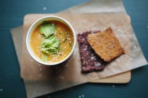 vegetable soup and raw breads at HFood in Minsk
