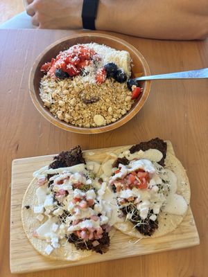 Acai bowl and tacos   at Under the Mango Tree in Miami Beach