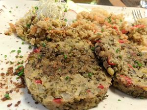 Vegetable and beans patty with quinoa - second course at Beagle in Sabadell