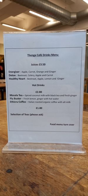 Drinks Menu at Thenga Cafe in London