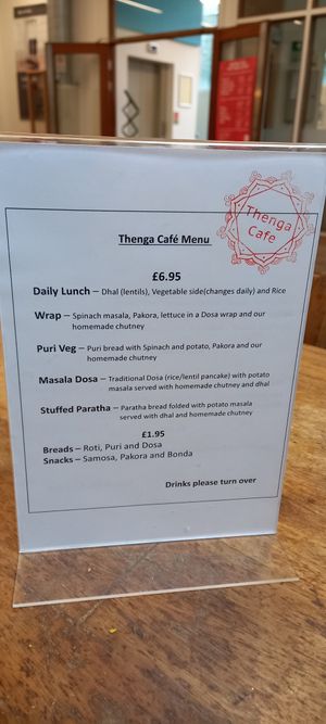 Food Menu at Thenga Cafe in London