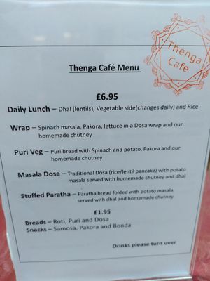 Menu (Dec 2021) at Thenga Cafe in London