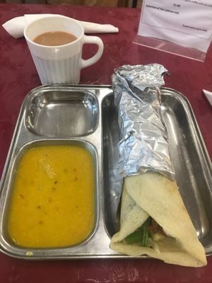 Wrap comes with a small side of dhal
 at Thenga Cafe in London
