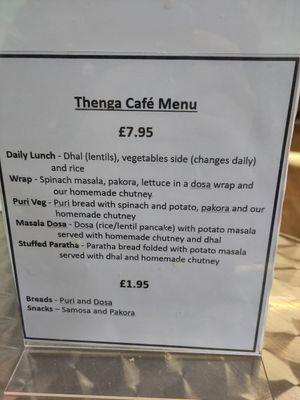 Menu at Thenga Cafe in London