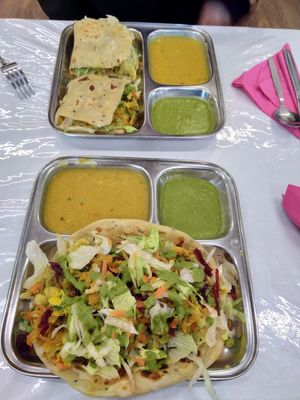 Puri Veg (bottom) and Stuffed Paratha (top) at Thenga Cafe in London