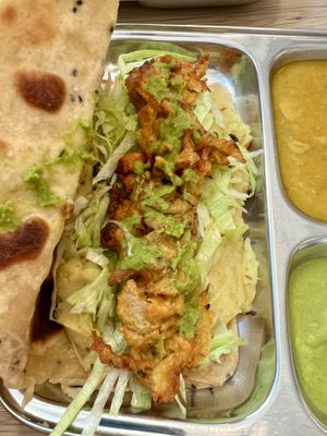 Inside the stuffed paratha- bhajis   at Thenga Cafe in London