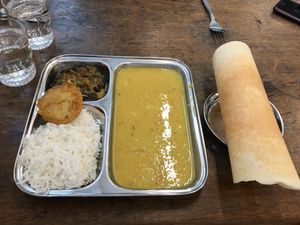 Tasty lentil Dhal with amazing aide dish  at Thenga Cafe in London