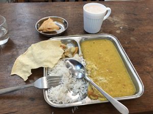 Lunch set with samosa and masala chai at Thenga Cafe in London