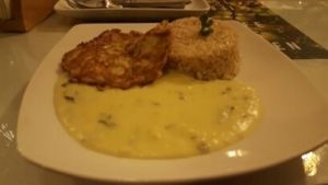 main course in the set menu was a mushroom omelette with rice at La Casa Verde in Lima