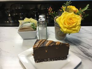 Gluten-free/vegan chocolate almond cake--blissful! at Marie Catrib's in Grand Rapids