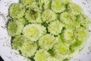 Cucumber salad.
Fresh chopped cucumbers, dill, salt, lemon juice and olive oil. at Falafel Sihanoukville in Sihanoukville