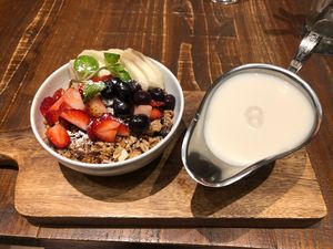 Granola Bowl with substituted Almond Milk at Blu Jam Cafe - Daikanyama in Tokyo